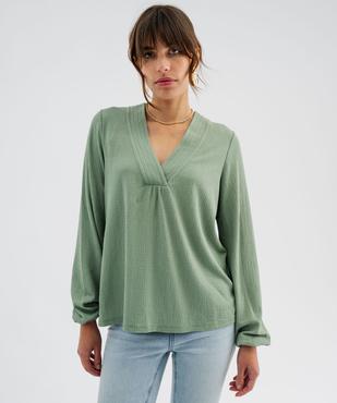 Tee-shirt à manches longues et col V en maille texturée femme vue2 - GEMO 4G FEMME - GEMO