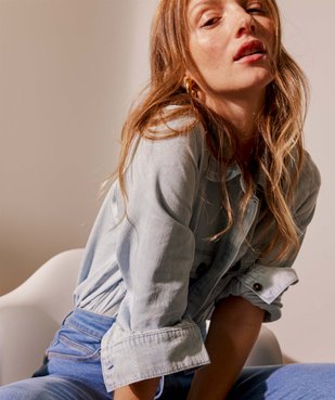 Chemise femme en jean délavé avec poches poitrine vue6 - GEMO 4G FEMME - GEMO