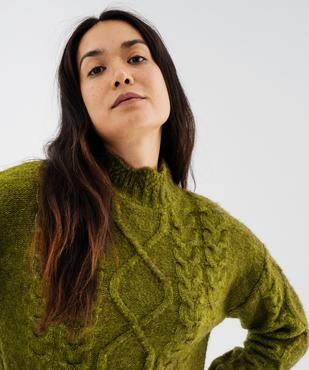 Pull en maille chinée torsadée à col cheminée femme vue3 - GEMO 4G FEMME - GEMO