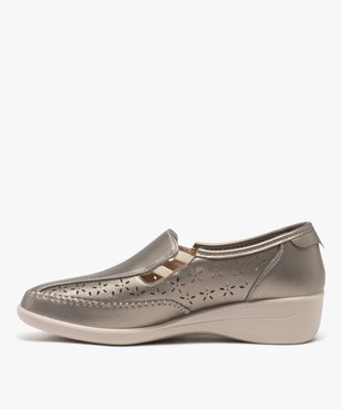 Mocassins femme confort unis métallisés et ajourés à semelle compensée vue3 - G'FLEX - GEMO