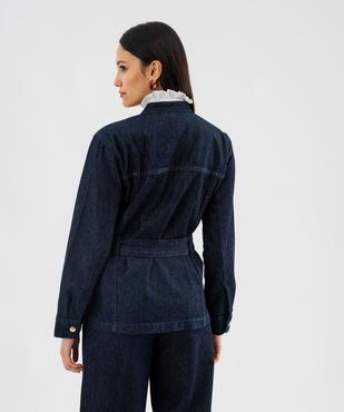 Veste longue en toile denim avec ceinture femme vue3 - GEMO 4G FEMME - GEMO