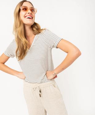 Tee-shirt manches courtes à rayures pailletées femme - LuluCastagnette vue1 - LULUCASTAGNETTE - GEMO