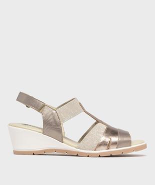 Sandales confort en cuir à talon compensé et bride scratch femme vue1 - G'FLEX - GEMO