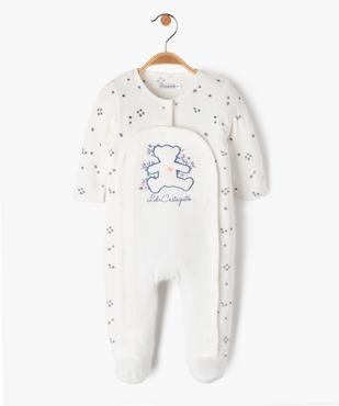 Pyjama en velours ouverture devant motif fleurs et ourson bébé - LuluCastagnette vue1 - LULUCASTAGNETTE - GEMO