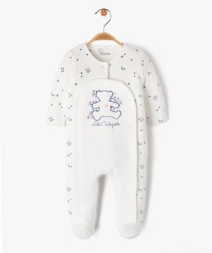Pyjama en velours ouverture devant motif fleurs et ourson bébé - LuluCastagnette vue1 - LULUCASTAGNETTE - GEMO