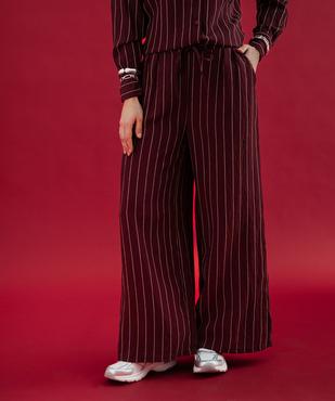 Pantalon fluide coupe large à rayures avec ceinture à nouer femme vue2 - GEMO 4G FEMME - GEMO