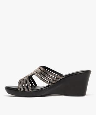 Mules femme compensées avec brides à strass entrelacées et ajourées vue3 - GEMO(URBAIN) - GEMO