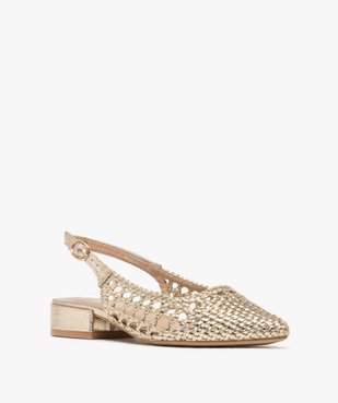 Chaussures à bout pointu et talon ouvert en tressage doré femme vue2 - FOLLOW ME - GEMO