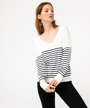 Pull rayée à col V en fine maille femme vue1 - GEMO 4G FEMME - GEMO