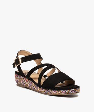 Sandales femme compensées en suédine et semelle colorée vue2 - GEMO (CASUAL) - GEMO