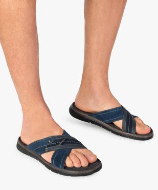 Mules homme en cuir à larges brides croisées vue1 - GEMO (CASUAL) - GEMO