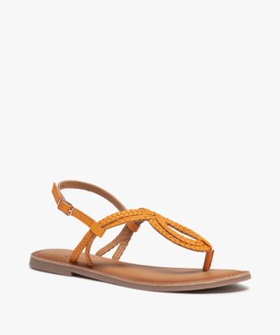 Sandales femme à talon plat et brides tressées en cuir vue2 - GEMO (CASUAL) - GEMO
