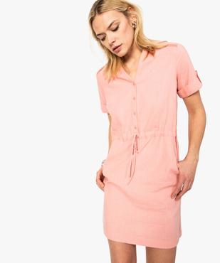 Robe femme en lin avec manches courtes et col V vue1 - GEMO(FEMME PAP) - GEMO