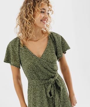 Robe longue en maille gaufrée à col cache-cœur femme vue2 - GEMO 4G FEMME - GEMO