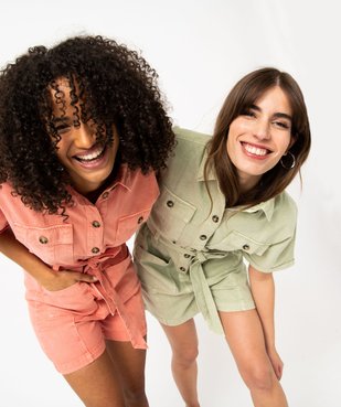 Combishort en toile denim à manches courtes femme vue1 - GEMO(FEMME PAP) - GEMO