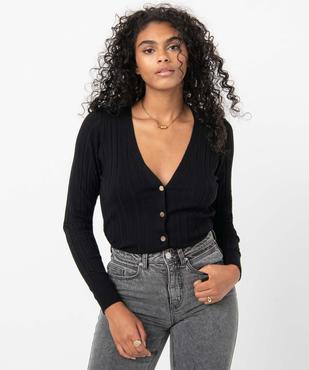 Gilet femme en maille côtelée avec boutons métalliques vue2 - GEMO(FEMME PAP) - GEMO