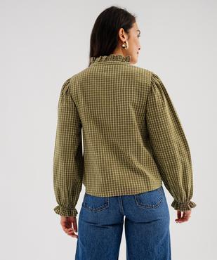 Chemise col V volanté et manches blousantes à carreaux femme vue2 - GEMO(FEMME PAP) - GEMO