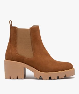 Boots femme à talon large en suédine unie avec semelle crantée  vue2 - GEMO 4G FEMME - GEMO