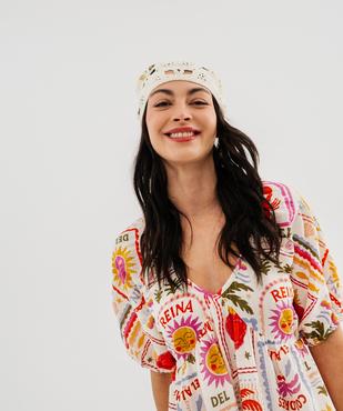Robe longue en gaze de coton à motifs exotiques femme vue3 - GEMO(FEMME PAP) - GEMO