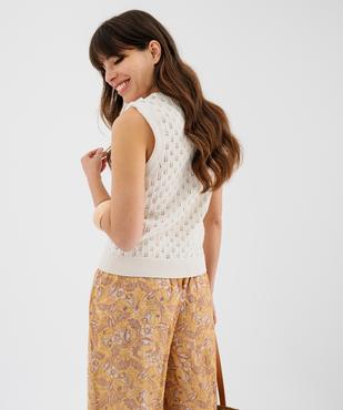 Pull sans manches en maille ajourée avec plastron femme vue3 - GEMO 4G FEMME - GEMO