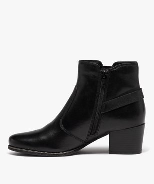 Boots femme dessus en cuir uni à talon carré avec zip vue3 - GEMO(URBAIN) - GEMO