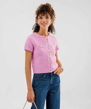Pull manches courtes en maille fantaisie à boutons femme vue1 - GEMO(FEMME PAP) - GEMO