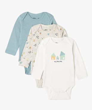 Body à manches longues à motifs maison bébé garçon (lot de 3) vue1 - GEMO 4G BEBE - GEMO