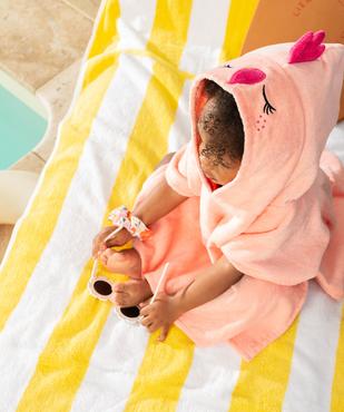 Cape de bain en éponge bébé fille avec capuche poule vue1 - GEMO 4G BEBE - GEMO