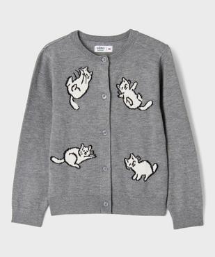 Gilet à col rond avec motifs chats fille vue1 - GEMO 4G FILLE - GEMO
