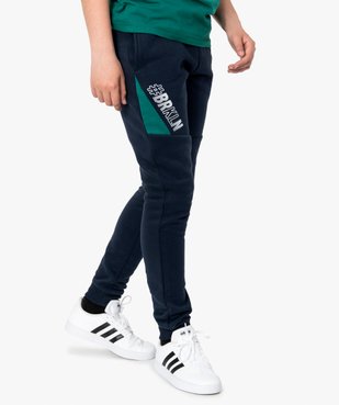 Pantalon de sport garçon bicolore avec taille en bord-côte vue1 - GEMO (JUNIOR) - GEMO