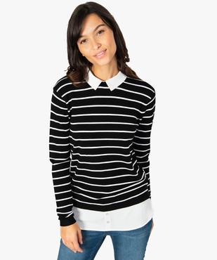 Pull femme 2 en 1 à rayures avec col et bas chemise vue1 - GEMO(FEMME PAP) - GEMO