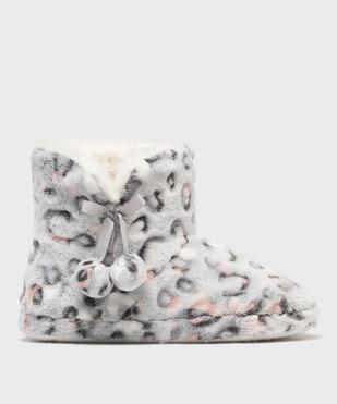 Chaussons boots en velours fourrés à pompons femme  vue1 - GEMO 4G FEMME - GEMO