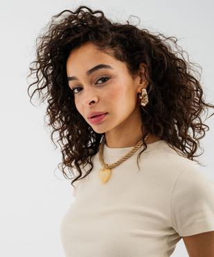 Tee-shirt manches courtes et col rond en maille côtelée femme vue2 - GEMO 4G FEMME - GEMO