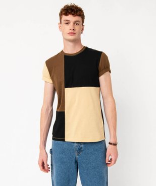 Tee-shirt à manches courtes effet patchwork homme vue1 - GEMO (HOMME) - GEMO