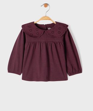 Tee-shirt manches longues ample à col Claudine en dentelle anglaise bébé fille vue1 - GEMO 4G BEBE - GEMO