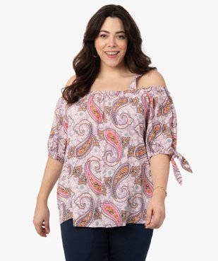 Blouse femme grande taille à manches courtes épaules dénudées vue1 - GEMO 4G FEMME - GEMO