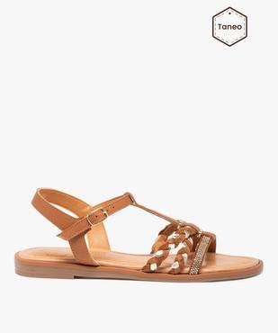Sandales femme à talon plat et fines brides strass – Tanéo vue1 - TANEO - GEMO