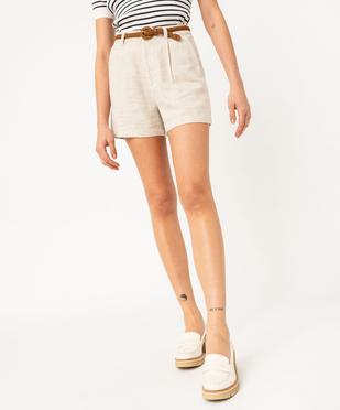 Short ample à taille haute en lin avec ceinture tressée femme - LuluCastagnette vue1 - LULUCASTAGNETTE - GEMO