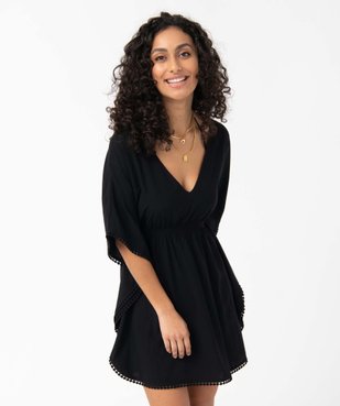 Robe de plage femme avec dos en dentelle et finitions pompons vue2 - GEMO (PLAGE) - GEMO