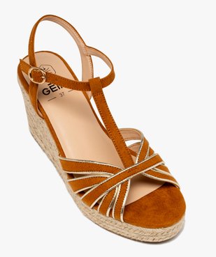 Sandales femme à talon compensé en corde avec brides fantaisie vue5 - GEMO 4G FEMME - GEMO