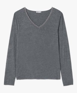 Tee-shirt femme à manches longues et col V en dentelle vue4 - GEMO 4G FEMME - GEMO