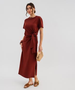 Robe longue à manches courtes en jersey de coton femme vue1 - GEMO(FEMME PAP) - GEMO