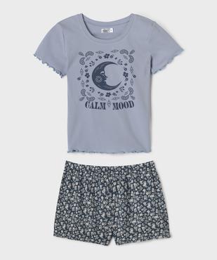Pyjashort en coton fleuri fille vue1 - GEMO 4G FILLE - GEMO