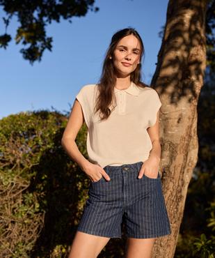 Short en jean rayé à taille haute femme - LuluCastagnette vue4 - LULU CASTAGNETTE G4G D - GEMO