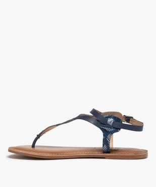 Sandales femme à talon plat et entre-doigts en cuir Coupe spéciale pied large vue3 - GEMO (CASUAL) - GEMO