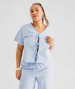 Chemise rayée en coton fermeture liens femme grande taille vue1 - GEMO (G TAILLE) - GEMO
