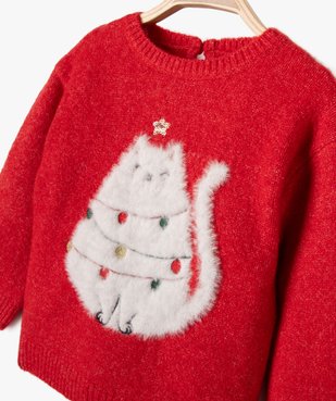 Pull de Noël avec motif chat en maille duveteuse bébé fille vue2 - GEMO(BEBE DEBT) - GEMO