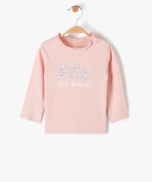 Tee-Shirt bébé fille avec inscription brodée et col froncé vue1 - GEMO(BEBE DEBT) - GEMO