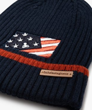 Bonnet en maille côtelée à revers et drapeau brodé garçon - LuluCastagnette vue2 - LULUCASTAGNETTE - GEMO