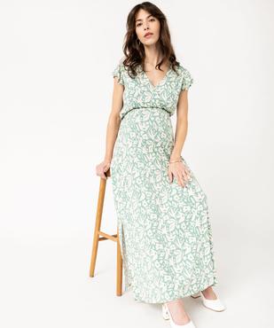Robe longue à col cache-cœur et manches courtes volantées femme vue1 - GEMO 4G MATERN - GEMO